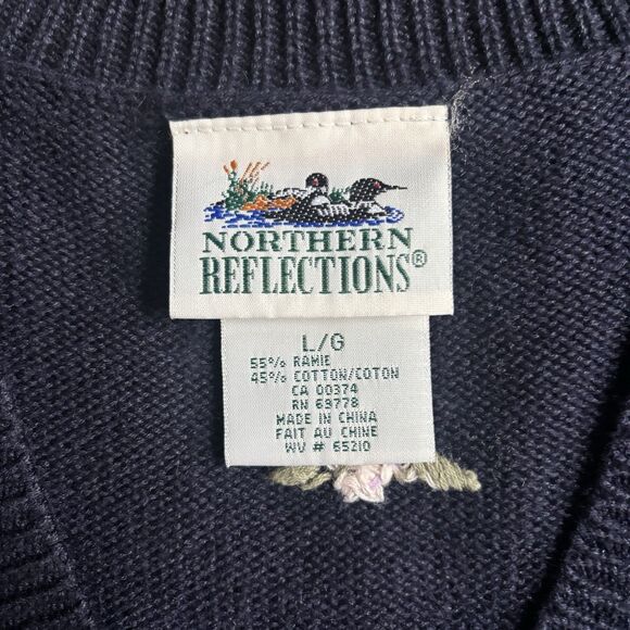 Vintage Northern Reflections Navy Embroidered Floral Knit Kitty Sweater Vest Lg - Picture 4 of 6